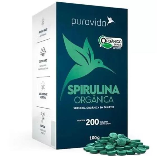 Spirulina Orgânica 200 tabletes Puravida 
