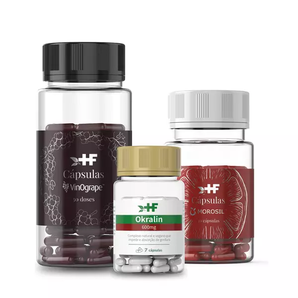 Kit emagrecimento - 30 doses em cápsulas Vinogrape, 30 cápsulas Morosil e 7 cápsulas 0kralin Kit emagrecimento - 30 doses em cápsulas Vinogrape, 30 cápsulas Morosil e 7 cápsulas 0kralin