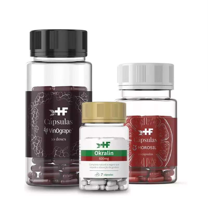 Kit emagrecimento - 30 doses em cápsulas Vinogrape, 30 cápsulas Morosil e 7 cápsulas 0kralin
