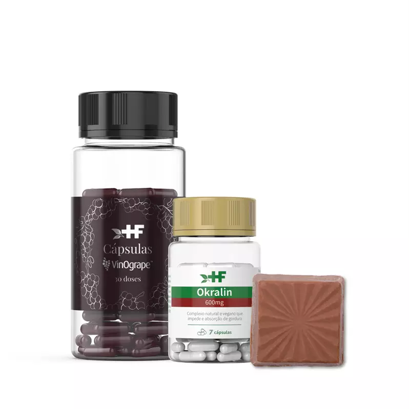 Kit emagrecimento -  30 doses cápsulas de Vinogrape, 30 chocolates Morosil e 7 cápsulas Okralin