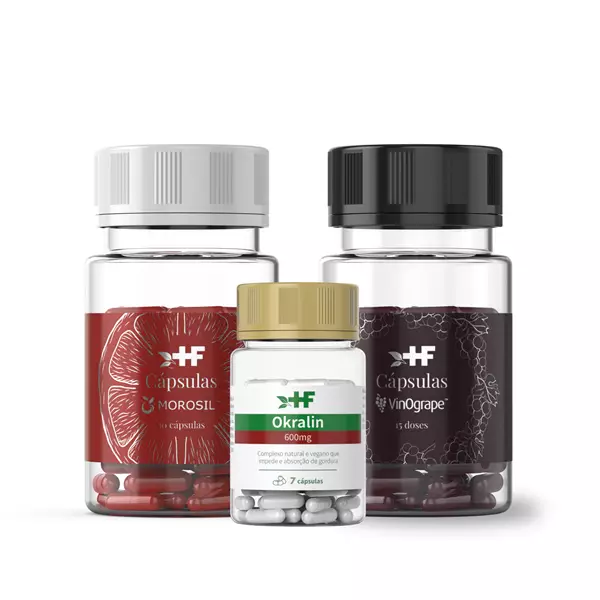 Kit emagrecimento - 15 doses em cápsulas Vinogrape, 30 cápsulas Morosil e 7 cápsulas Okralin Kit emagrecimento - 15 doses em cápsulas Vinogrape, 30 cápsulas Morosil e 7 cápsulas Okralin