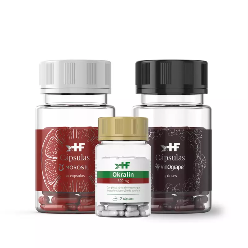 Kit emagrecimento - 15 doses em cápsulas Vinogrape, 30 cápsulas Morosil e 7 cápsulas Okralin
