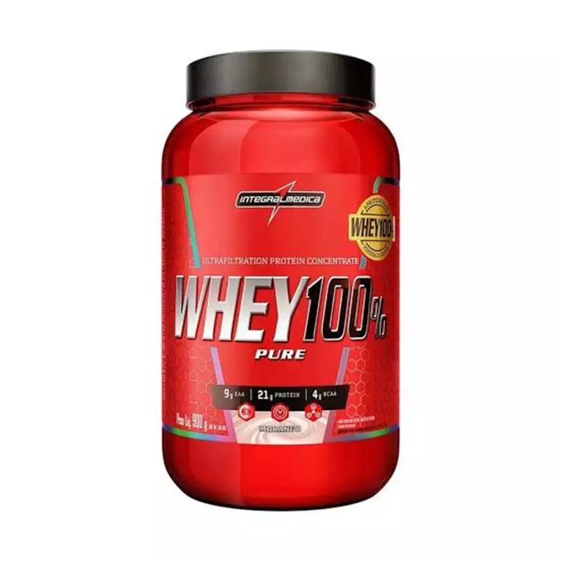 Whey 100% Pure Morango Pote 900g - Integral Medica