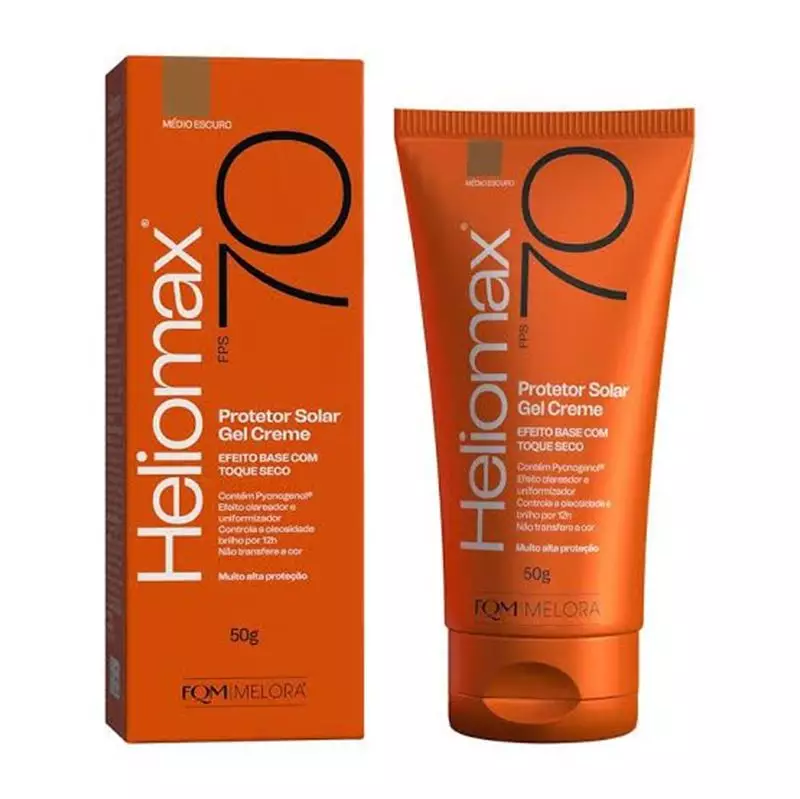 Protetor Solar Facial Gel Creme Efeito Base Heliomax FPS 70 com cor 50g