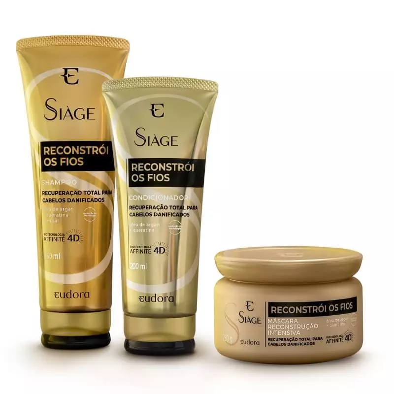 Combo Eudora Siàge Reconstrói os Fios: Shampoo 250ml + Máscara 250g + Condicionador 200ml
