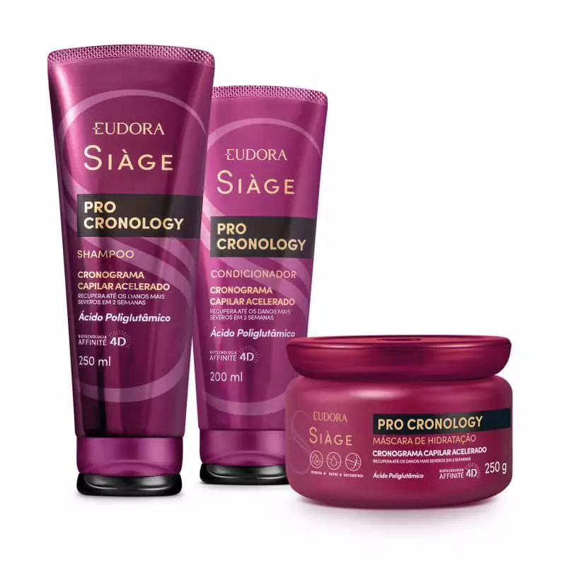 Combo Eudora Siàge Pro Cronology: Shampoo 250ml + Condicionador 200ml + Máscara de Hidratação 250g
