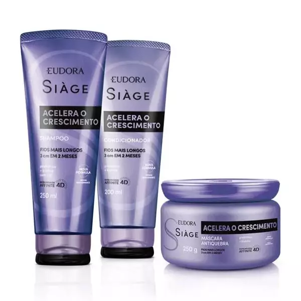 Combo Eudora Siàge Acelera o Crescimento: Shampoo 250ml + Máscara Capilar 250g + Condicionador 200ml Combo Eudora Siàge Acelera o Crescimento: Shampoo 250ml + Máscara Capilar 250g + Condicionador 200ml