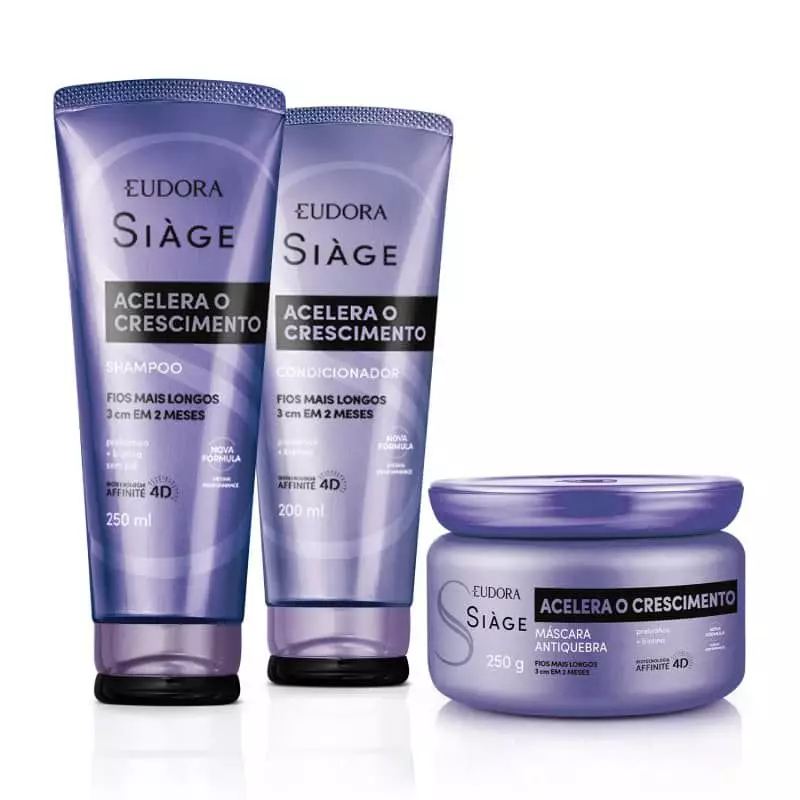 Combo Eudora Siàge Acelera o Crescimento: Shampoo 250ml + Máscara Capilar 250g + Condicionador 200ml