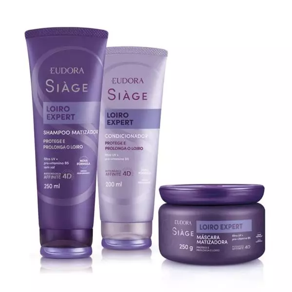 Combo Eudora Siàge Loiro Expert: Shampoo 250ml + Máscara 250g + Condicionador 200ml