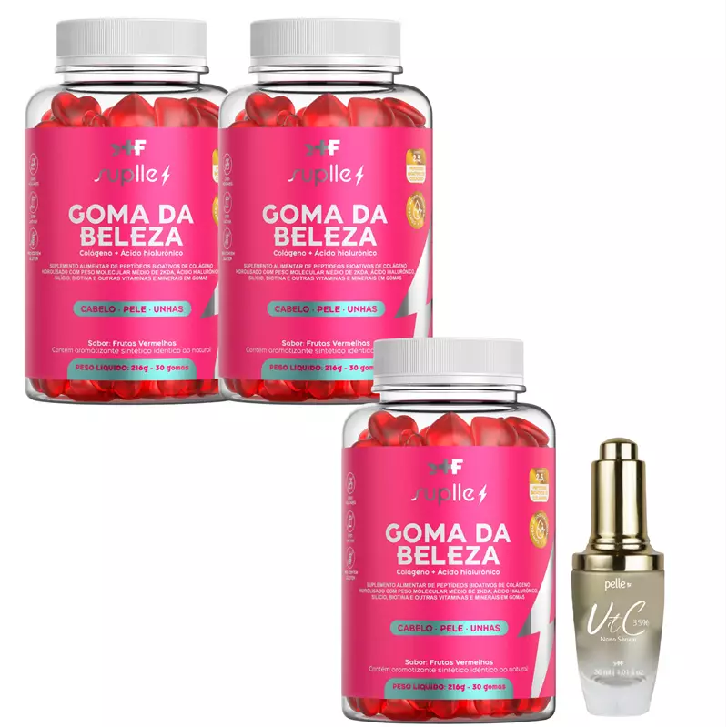 Protocolo da Beleza 90 dias -  Leve 3 Potes de Goma da Beleza, pague 2 e + 1 Nano Sérum por R$1